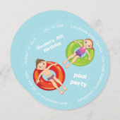 プールリングや輪サマースイムバースデーパーティーの招待 招待状 (正面/裏面)