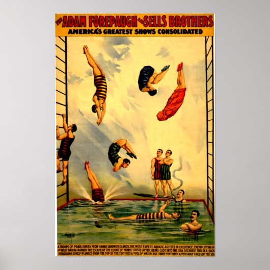 プールヴィンテージ1898サーカスのポスターに潜る男性 ポスター (正面)