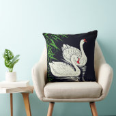 プール上の2つの白鳥 – 黒い背景の白 クッション (椅子)