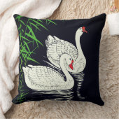 プール上の2つの白鳥 – 黒い背景の白 クッション (ブランケット)