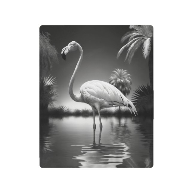 プール内のフラミンゴ メタルプリント (正面)