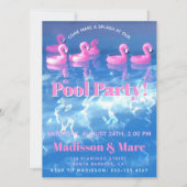 プール内の膨張可能なフラミンゴ – プールパーティー 招待状 (正面)