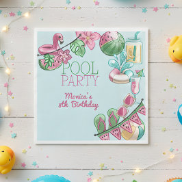 プール夏のパーティー誕生日 スタンダードランチョンナプキン