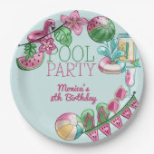 プール夏のパーティー誕生日 ペーパープレート (正面)