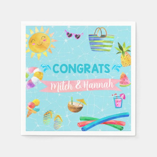 プール夏の女の子の赤ちゃんシャワーナプキン。 スタンダードカクテルナプキン (正面)