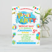 プール夏の誕生日パーティーのプライマリカラー 招待状 (スタンド正面)