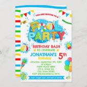 プール夏の誕生日パーティーのプライマリカラー 招待状 (正面/裏面)