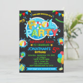 プール夏の誕生日Bashプライマリカラーパーティー 招待状 (スタンド正面)