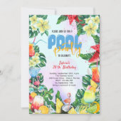 プール夏の飲み物誕生日パーティー 招待状 (正面)