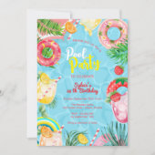 プール夏の飲み物誕生日パーティー 招待状 (正面)