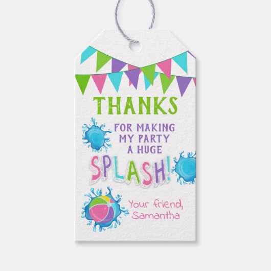 プール来パーティーピンクメッセージカード ギフトタグ (正面)