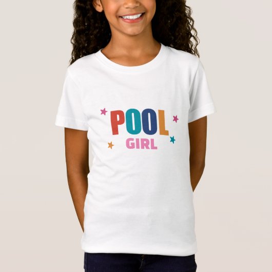プール水泳夏タイポグラフィ白少女Tシャツ Tシャツ (正面)