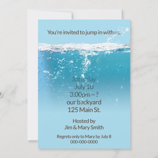 プール用サングラス付きイエローアヒルパーティー 招待状 (裏面)