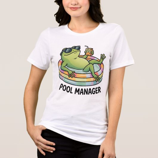プール管理人おもしろカエル夏のキャラクター トライブレンドTシャツ (正面)