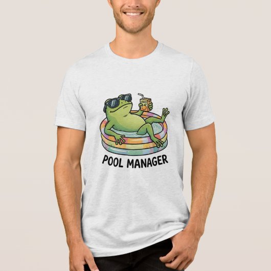プール管理人おもしろカエル夏のキャラクター トライブレンドTシャツ (正面)
