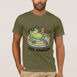 プール管理人おもしろカエル夏のキャラクター Tシャツ