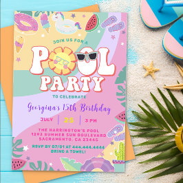 プール誕生日おもしろい夏パーティー 招待状