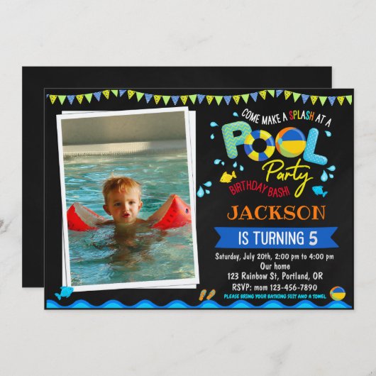 プール誕生日の招待プールパーティースプラッシュ招待状 招待状 (正面/裏面)