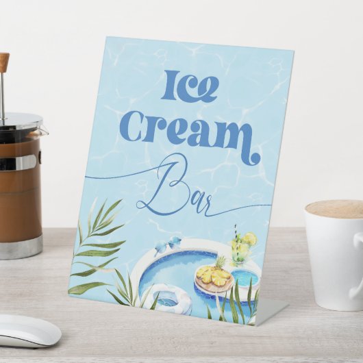 プール誕生日パーティーアイスクリームバー 台座サイン (インサイチュ)