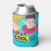 プール誕生日招待状スイミングキッズパーティー 缶クーラー (缶正面)