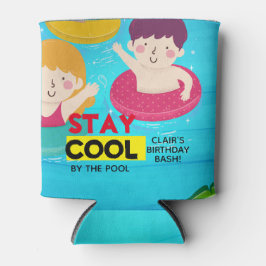 プール誕生日招待状スイミングキッズパーティー 缶クーラー