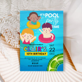 プール誕生日招待状スイミング絞り染めパーティー 招待状
