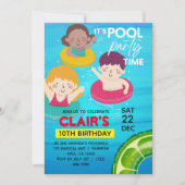 プール誕生日招待状スイミング絞り染めパーティー 招待状 (正面)