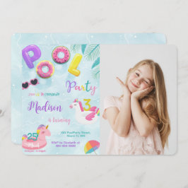 プール誕生日招待状、フォト招待状 招待状