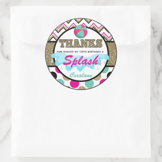 プール10代のパーティーサンキューメッセージカードパーソナライズされた ラウンドシール (バッグ)