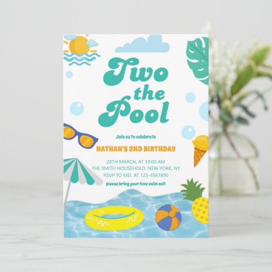 プール2nd誕生日の夏のスプラッシュ2つ 招待状 (スタンド正面)