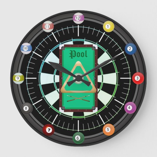 プール（ビリヤード） 12ボール時計 ラージ壁時計 (正面)