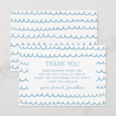 プール＆ビーチ ネイビーブルーの波 | 子供の誕生日 サンキューカード (正面/裏面)