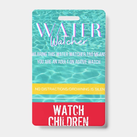 プール/ビーチ/水の安全のための水ウォッチャーラベル バッジ (Front)