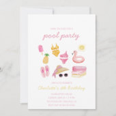 プール ピンク 夏 インスタントダウンロード パーティー 招待状 (正面)