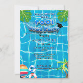プール 夏 現代の楽しみ 卒業パーティー トロピカル 招待状 (正面)