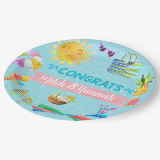 プールbash女の子の赤ちゃんシャワー紙プレート。 ペーパープレート (アングル)