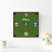 プールROOM/HALLの時計-名前と個人化して下さい スクエア壁時計 (ホーム)