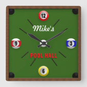 プールROOM/HALLの時計-名前と個人化して下さい スクエア壁時計 (正面)