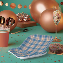 プ市松模様にリッドベージュブルーグレーアンドピーチ ペーパープレート