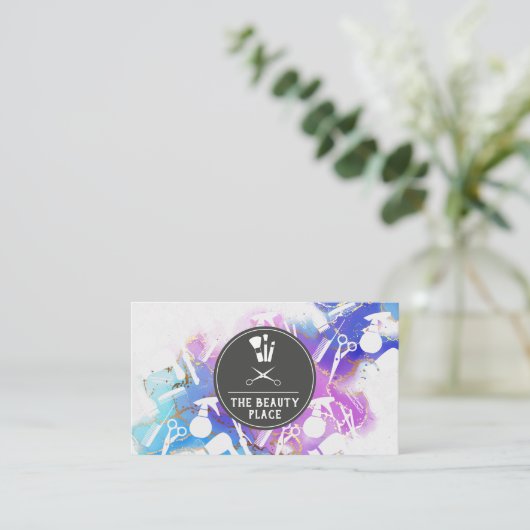 ヘアおよびメイクアップツール |水彩 名刺 (スタンド正面)