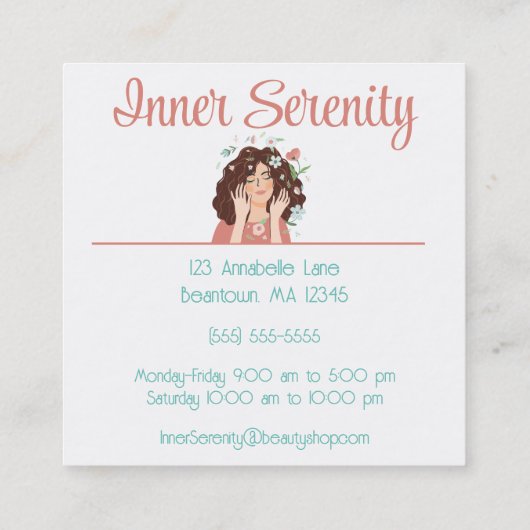 ヘアかわいらしサロンのパーソナライズ スクエア名刺 (裏面)