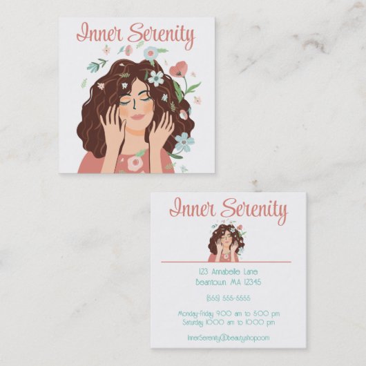 ヘアかわいらしサロンのパーソナライズ スクエア名刺 (正面/裏面)