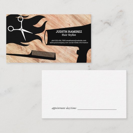 ヘアとスタイリストツール | 木の尖塔 予約カード (正面/裏面)