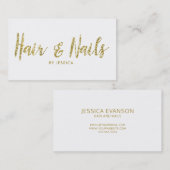 ヘアと爪、 ネイル金ゴールドグリッター美容師 名刺 (正面/裏面)