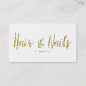 ヘアと爪、 ネイル金ゴールドグリッター美容師 名刺 (正面)