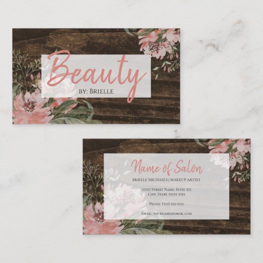 ヘアと美しいサロン素朴ダークウッドフローラ 名刺 (正面/裏面)