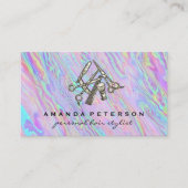 ヘアのカットツール | 虹色の背景 名刺 (正面)