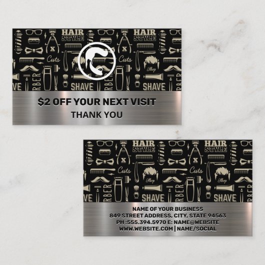 ヘアひげ | 理容師ツールパターン | 割引 名刺 (正面/裏面)