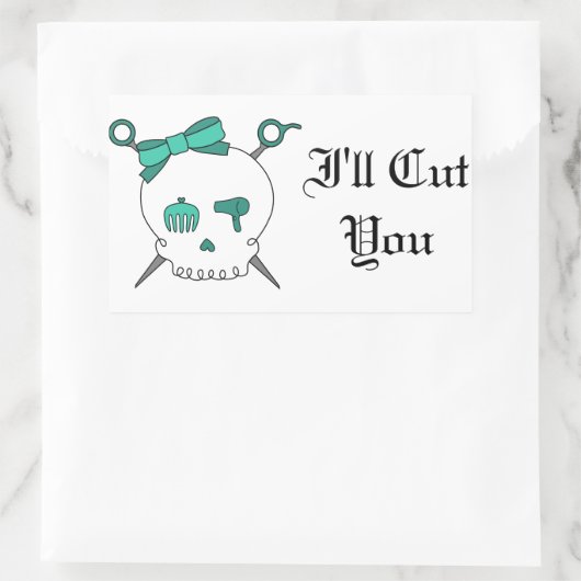 ヘアアクセサリースカル&はさみ(ターコイズ) 長方形シール (バッグ)