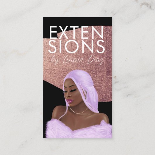 ヘアウィッグ拡張子編みサロンスクリプトピンク金ゴールド 名刺 (正面)